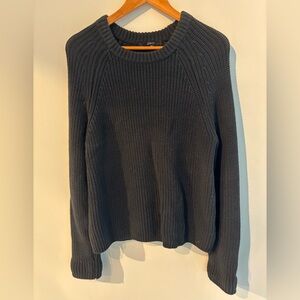 Quince Black Crew Neck Fisherman’s Sweater Cozy Knit